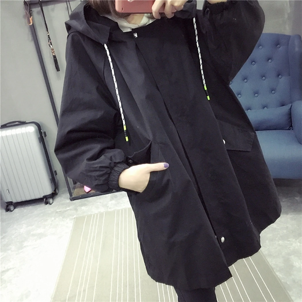 Harajuku Hoodie Trench Coat Women Letter Printed Oversized Hooded Coats Plus Size Outerwear Casual Pocket Zipper Loose Overcoat | Женская