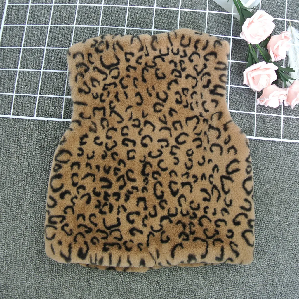 Новинка 2019 года сезон осень зима плюшевый кардиган без рукавов с леопардовым