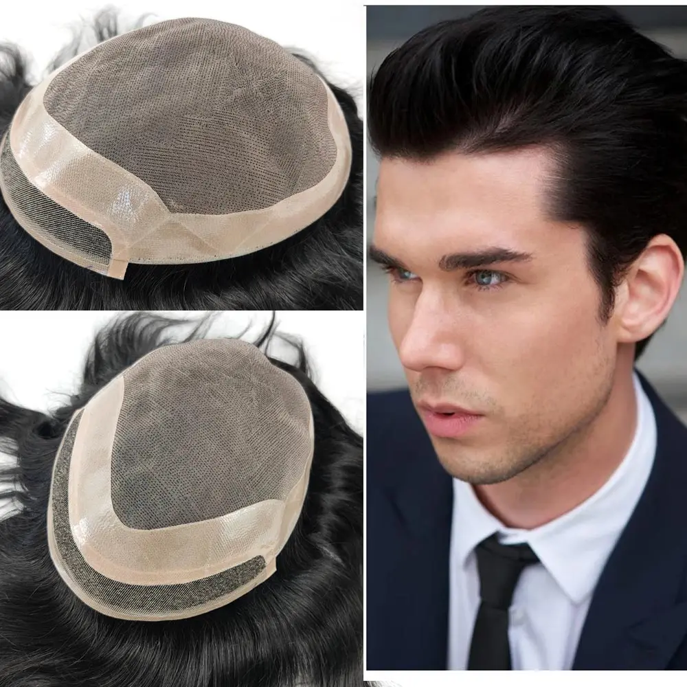 The Cheapest Durable Men Toupee 120% Density Real Human Hair Men Toupee Durable Fine Mono Lace Men Wig Replacement System Unit