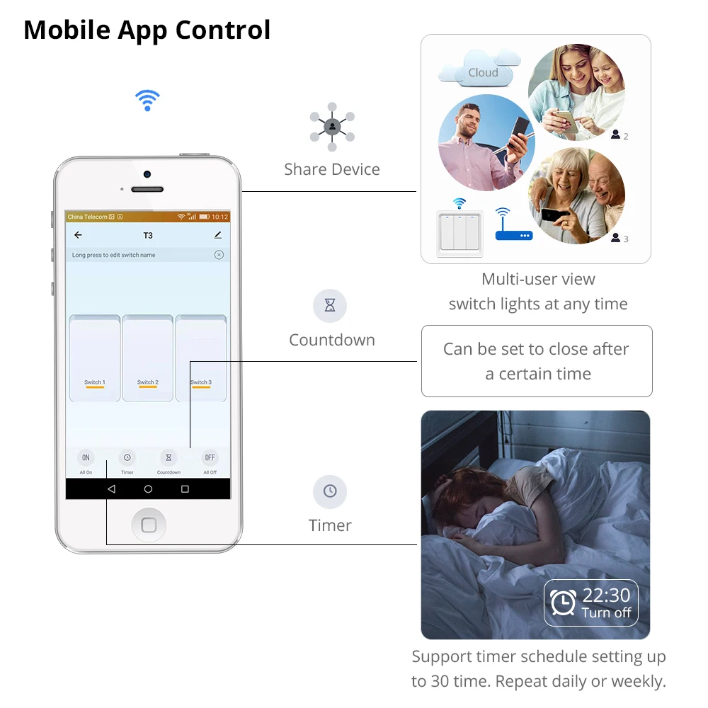 Zemismart ЕС WiFi настенный светильник с переключателем Alexa Google Home TUYA APP Control One Gang Two Three
