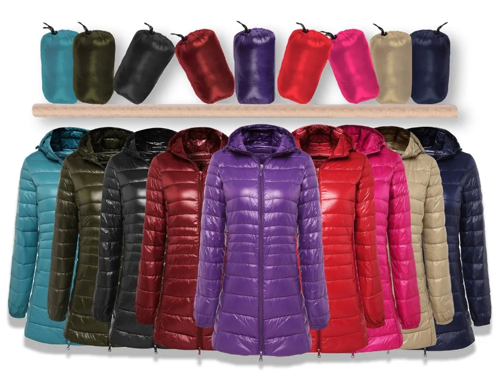 7XL 8XL плюс длинный пуховик женский зимний ультра легкий с капюшоном большой