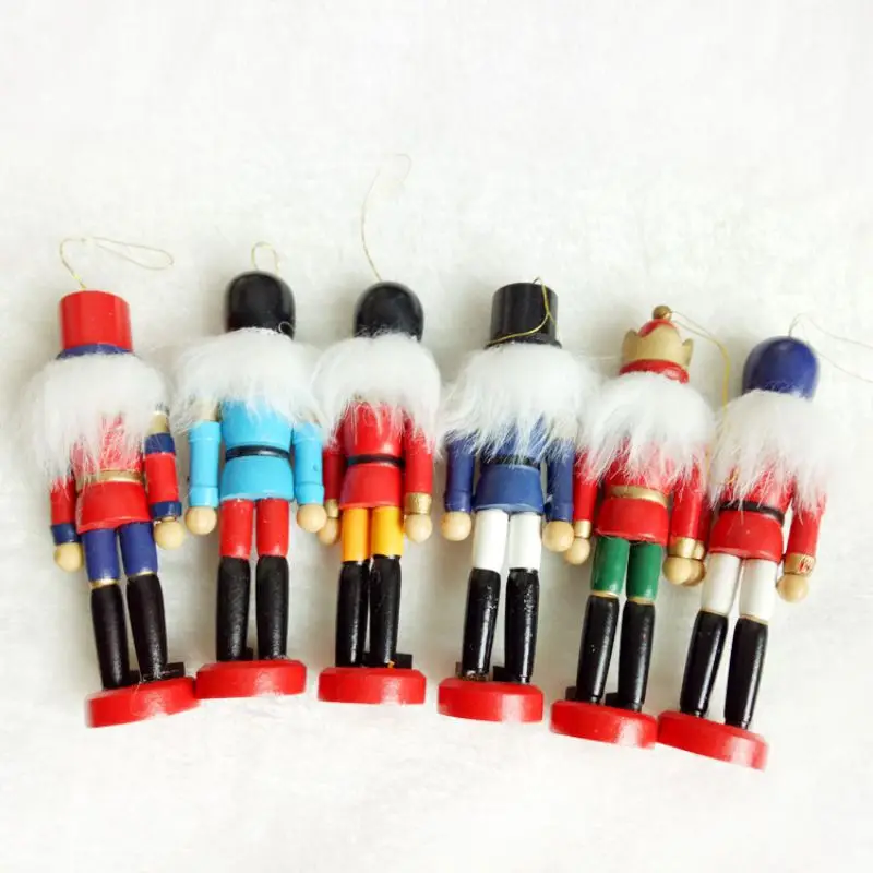 

6Pcs/Set Xmas Wooden Nutcracker Puppets Doll Toy Christmas Pendant Ornament Holiday Figurines Gift