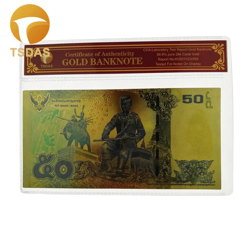 Яркая Золотая банкнота позолоченная 24 каратным золотом дизайн Таиланда Банкнота