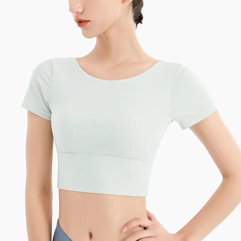 

Women's Sports Vests With Chest Pads Outdoor Workout Clothes Yoga Clothes Short-Sleeved T-Shirts Breathable And Quick-Drying