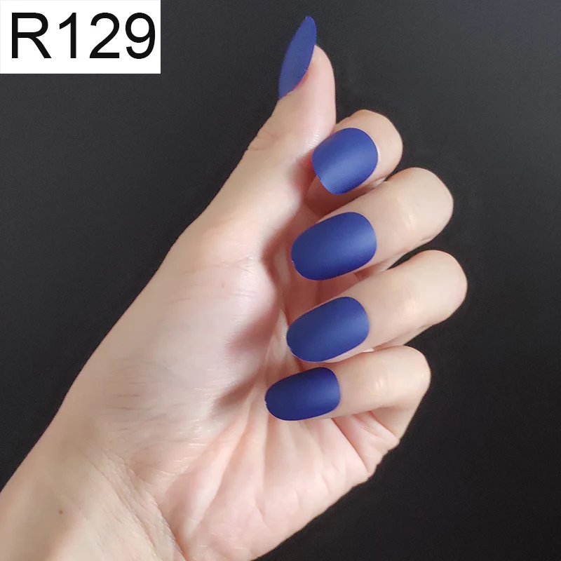 R129 Round x 1PC 24 шт./компл. стилет балерина гроб круглый овальной формы с полным покрытием матовая накладные ногти для ног, мягкая на ощупь, накладные ногти искусственные ногти Нейл Арта, набор - Цвет: R129 Round x 1PC