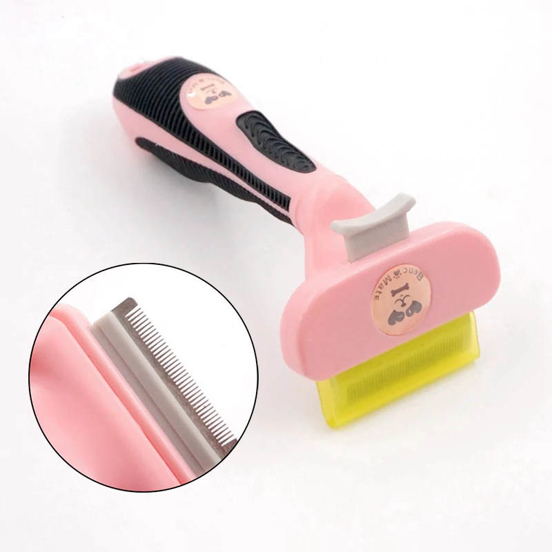 Peine para perros y gatos, herramienta de aseo para mascotas, excelente ABS duradero y cepillo de acero inoxidable, removedor de pelo, rastrillo-0