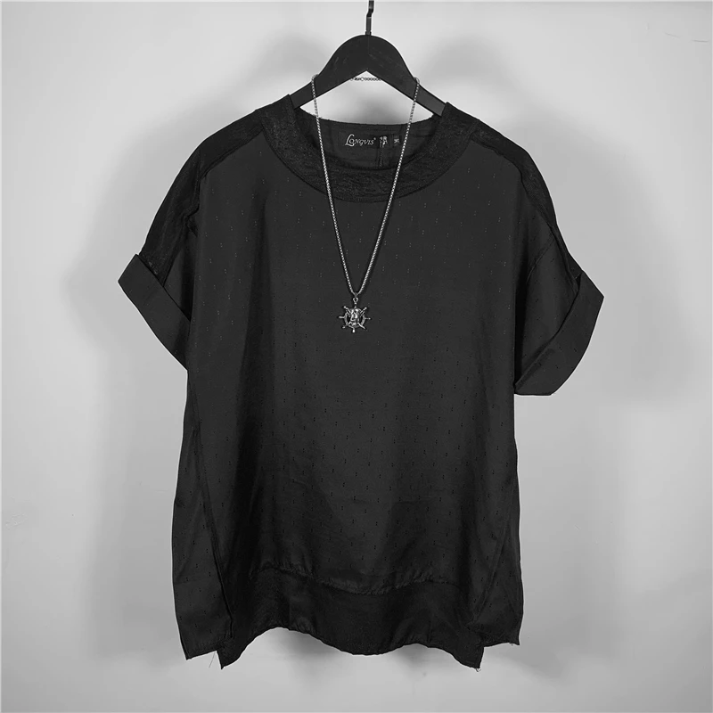 Оригинальная летняя новая модная брендовая темная свободная футболка с круглым
