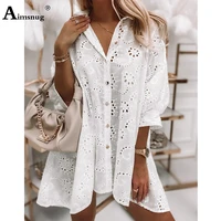 aimsnug hollow out lace solid white perspective thin female the dress open stitch embroidery bilateral split 2021 women dresses