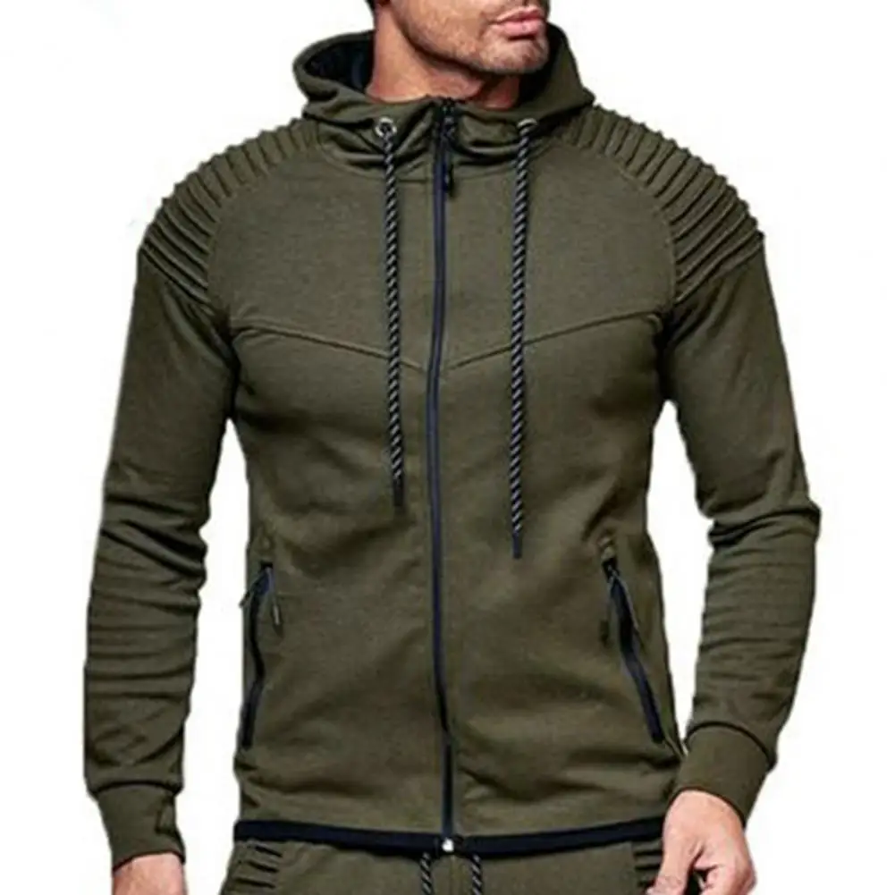 Мужские толстовки Мода Повседневная карман на молнии с кулиской Спортивная
