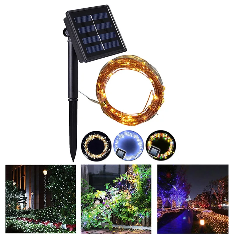 100/200 светодиодный солнечный свет Строка Фея светильник Медный провод Светильник