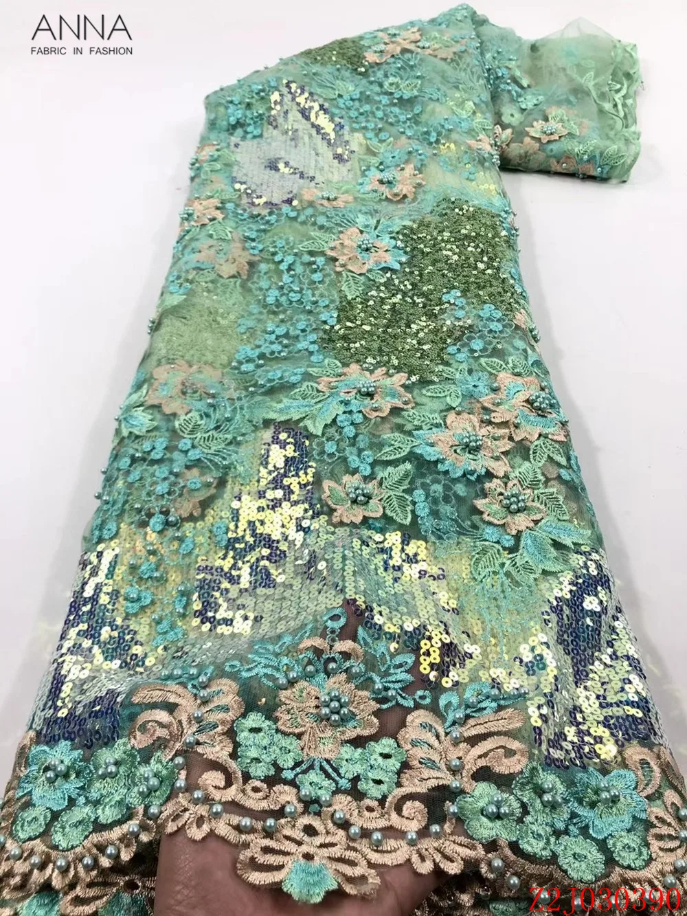 

Anna newest french sequins lace fabric african embroidered with beads nigerian tulle laces mesh fabrics 5 yards/piece for sewing