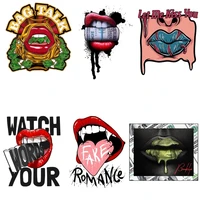 lips patch diy print on t shirt hoodies washable thermal clothes sticker fashion women diamond lips stickers iron on patches