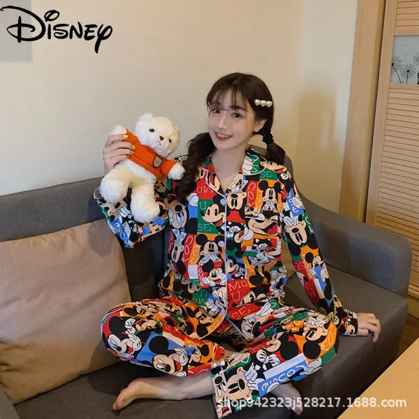 

Original Disney Mickey Minnie Daisy Pajamas Women Long Sleeve Trousers Cardigan Home Service Set Girl Clothes