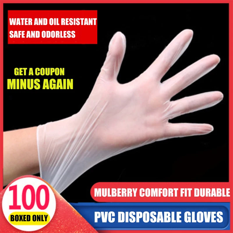 100 шт. Еда Класс Одноразовые ПВХ перчатки анти-статическое Пластик антивирусное