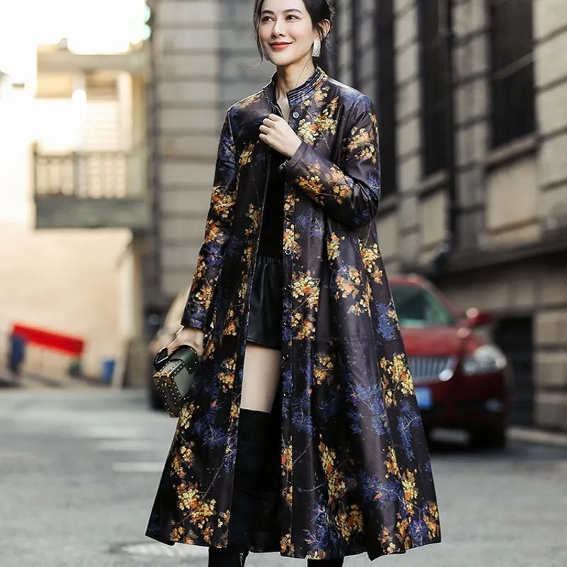 Женское кожаное нижнее пальто дизайнерское новое с принтом в виде длины и