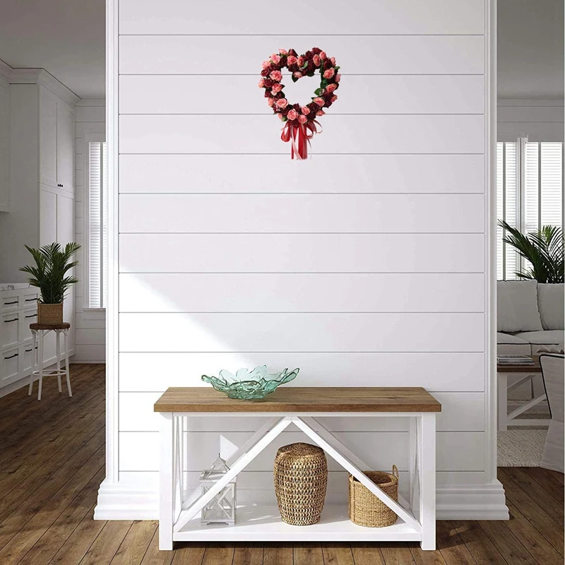 

Artificial Heart-Shaped Rose Flower Ribbon Door Hanging Wreath for Front Door Wall Window Wedding Party Home Decor