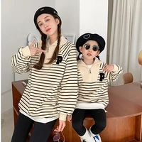 2022 spring mother daughters clothes fashion korean style women and baby girls long sleeve top hoodies parent child shirt tee