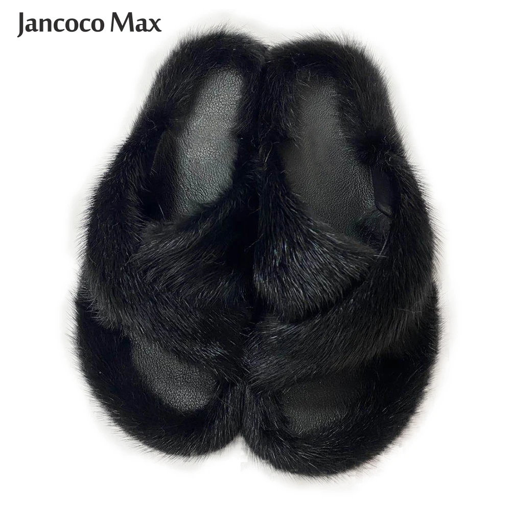 Женские меховые шлепанцы зимняя обувь из натурального меха норки теплые