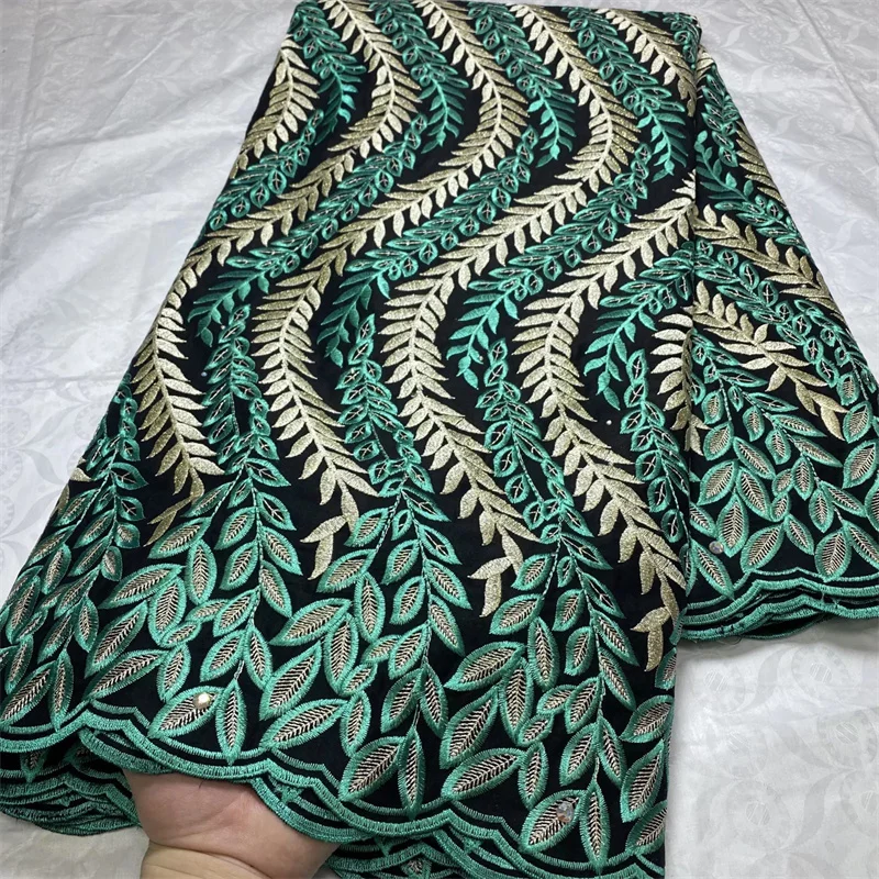 

5 ярдов, сухая кружевная ткань, новейшая Тяжелая вышивка бисером, африканская швейцарская вуаль из 100% хлопка, популярная в Дубае, для вечерни...