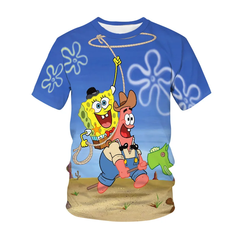 

Summer T-Shirt Funny Anime Yellow Bob T-Shirt Men Women Casual Short-Sleeved Sponge 3D Printed Boy Girl T-Shirt Cute Cartoon Top