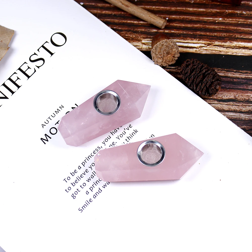 Розовые мелкие дымчатые трубки натуральные камни и минералы с ситечком высокое