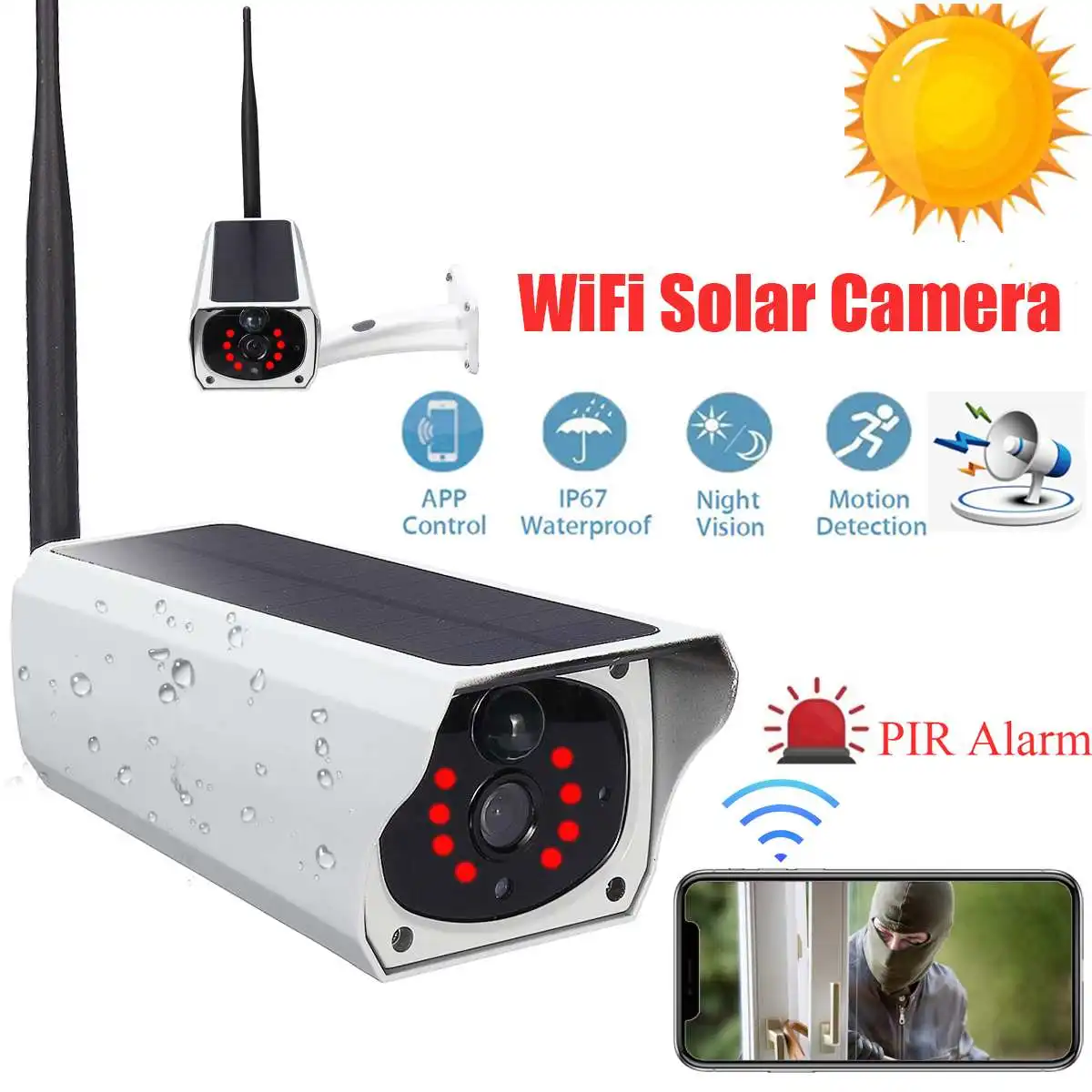 Беспроводная камера видеонаблюдения 1080P HD Wi Fi водонепроницаемая с солнечной