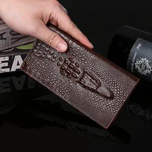mens wallet crocodile patter leather long purse carteira masculina hombre billeteras thin 2022 men wallets zipper phone bag free global shipping