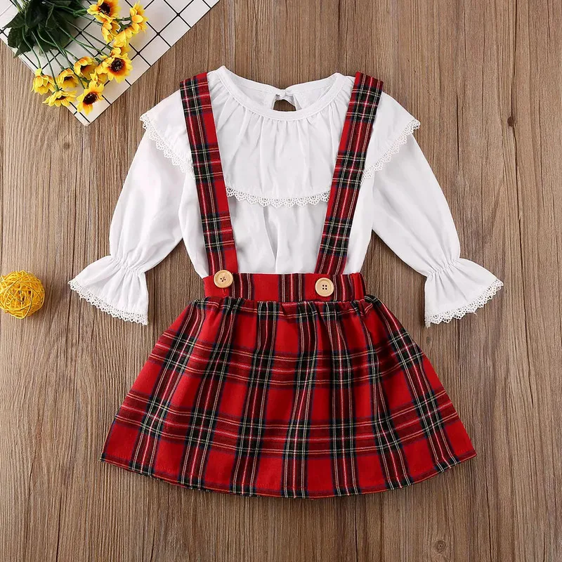 Комплект для девочек новый детский топ маленьких клетчатая юбка на бретелях