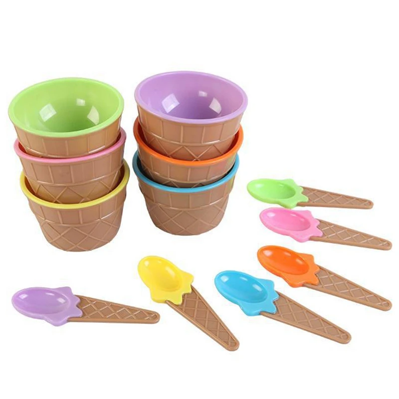 

Six Colors Set of Ice Cream Bowls with A Spoon Is A Wonderful Gift for Children Who Love Dessert Ice Cream Bowls