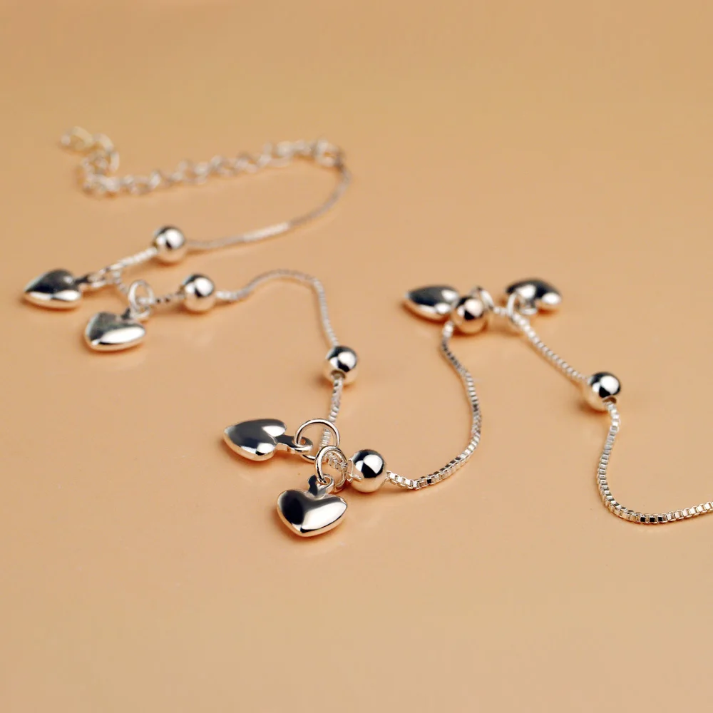 Браслеты на ногу женские из стерлингового серебра 925 пробы анклет в форме сердца