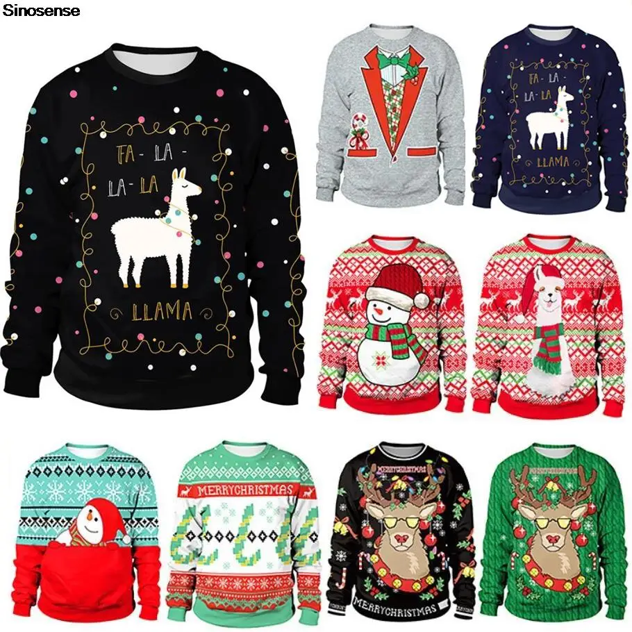 

Men Women Alpaca Ugly Christmas Sweater Couple Pullover Holiday Party Xmas Sweatshirt 3D Funny Printed Christmas Jumpers Tops