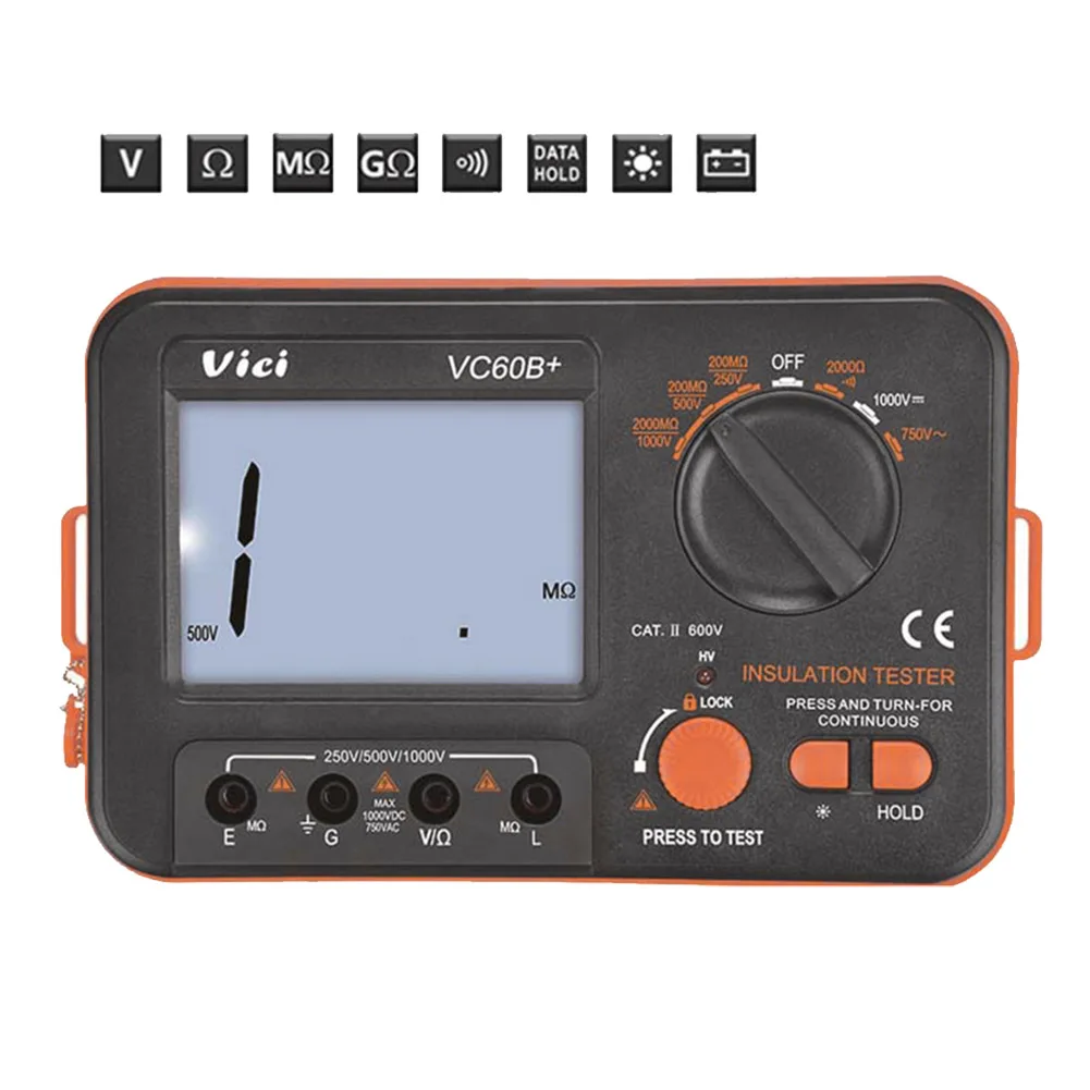 

With Test Lead Easy Read Battery Powered Digital Display Professional Insulation Resistance Tester DCV ACV Meter Measuring Tool