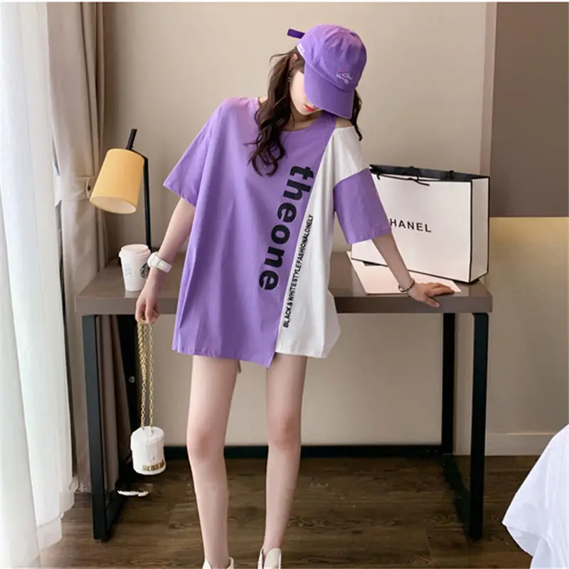 

Loose t-shirt female Oversized t-shirt 2021 summer newHarajuku fashion off shoulderTops Women clothing