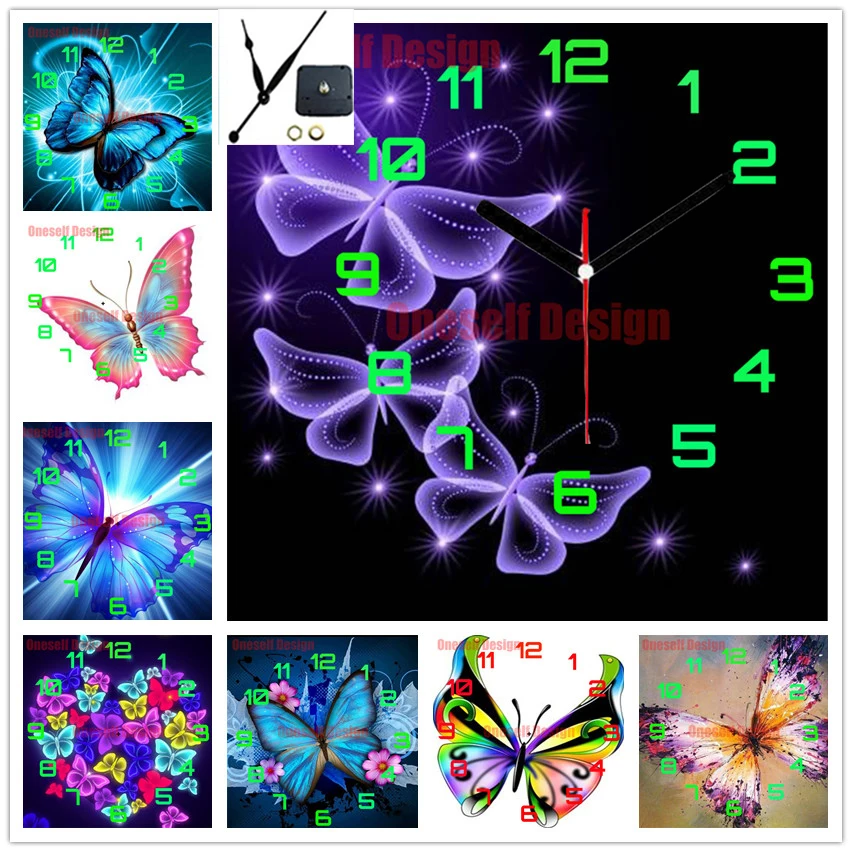 diy diamond painting 5d with clock animal butterfly 5d diamond embroidery full set with clock diamond mosaic sale wall sticker