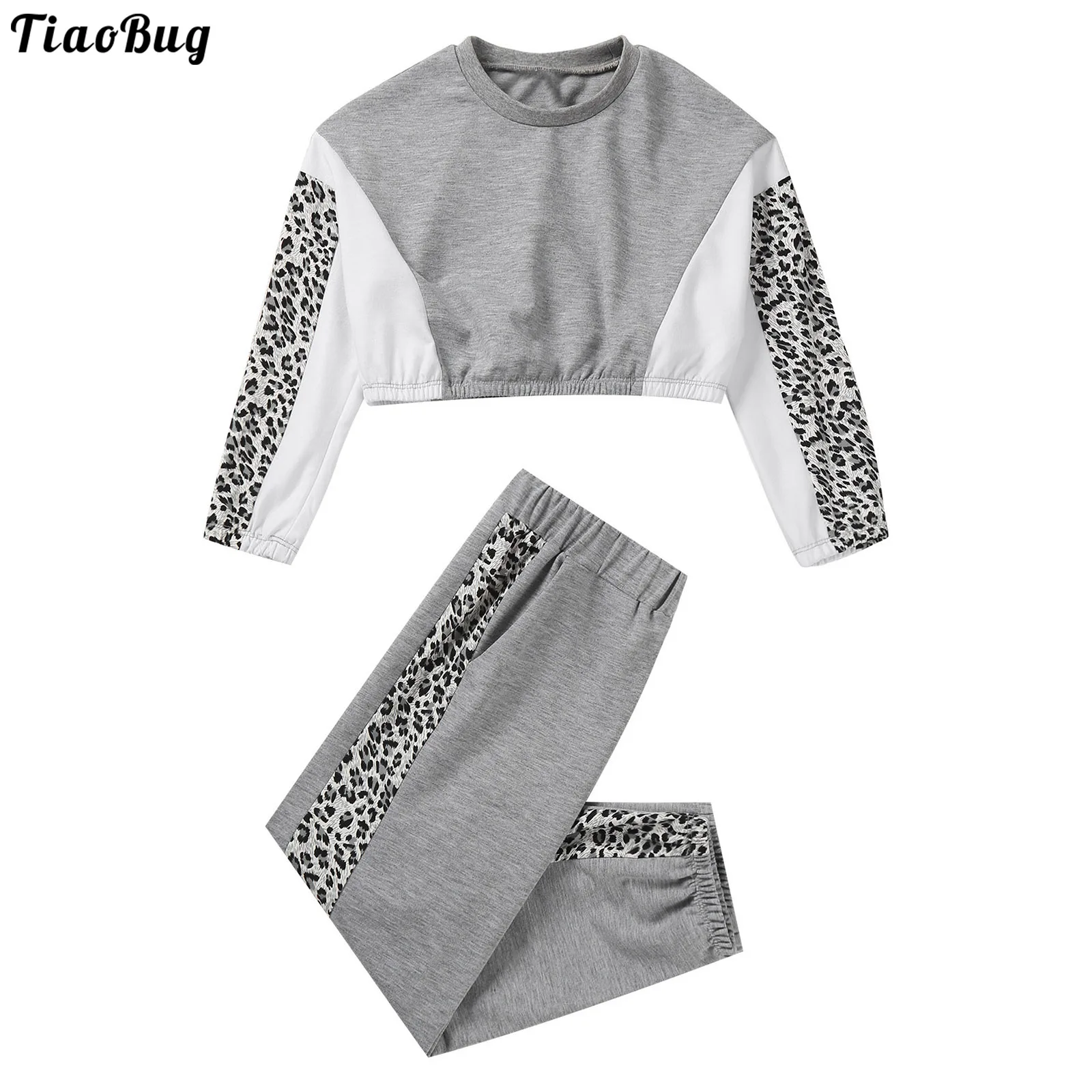 Спортивный костюм TiaoBug для девочек комплект из 2 предметов свитшот с круглым