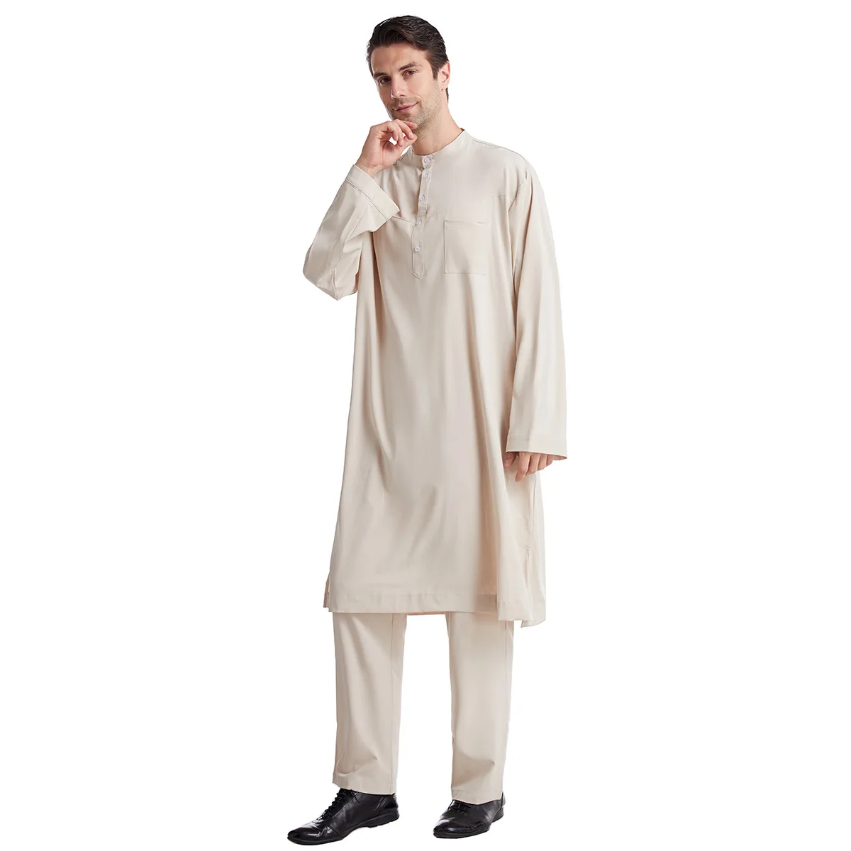 Muslim Arab Middle East Button Plus Size Men's Robe Set Islamic Mosque Ramadan Top Pants Set Abaya Clothing Israel Kaftan Robe