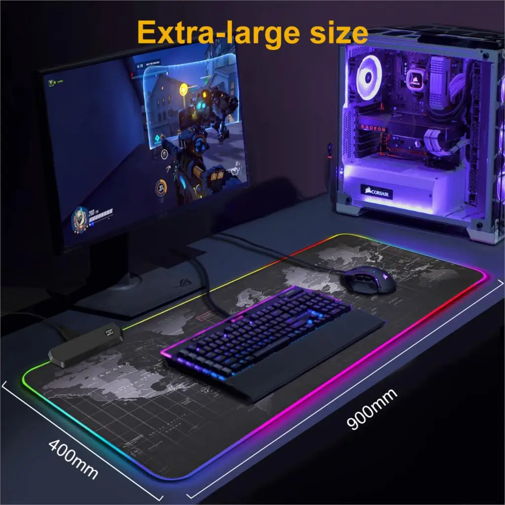 Игровой коврик для мыши RGB большой коврик для мыши геймер большой коврик для мыши компьютерный Коврик Для Мыши Led подсветка XXL поверхность Mause коврик клавиатура Настольный коврик
