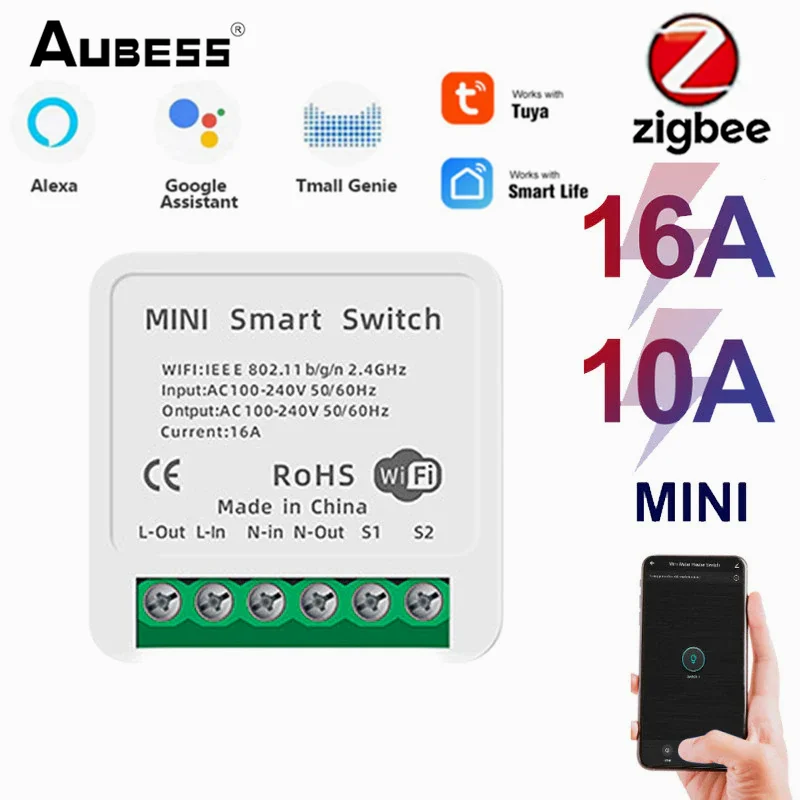 

Умный мини-выключатель AUBESS ZigBee, 10 А/16 А, поддерживает двухстороннее управление, работает с приложением Alexa Google Home Tuya Smart Life