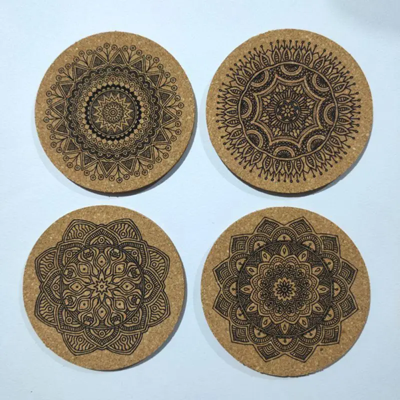 6Pcs/1Set Nordic Mandala Design Round Wooden Coasters Table Placemat Coffee Cup Mat Desk Non-slip Heat Insulation Tea Pad images - 6
