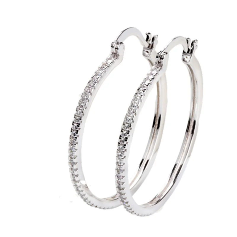 Женские серьги-кольца из серебра 925 пробы с белым кубическим цирконием |