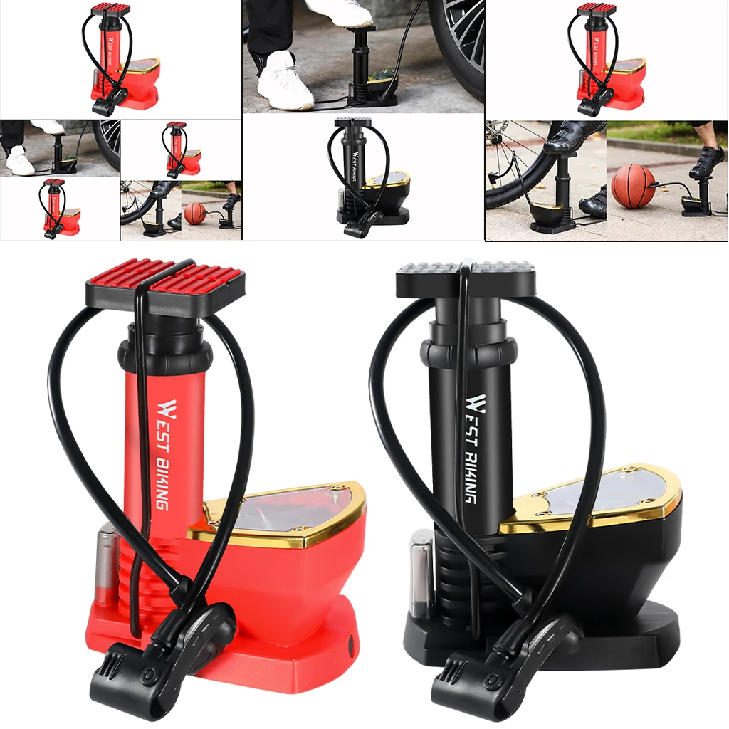 Bicycle Pump Portable Aluminum Foot Pumps MTB Cycling Air Pressure Gauge Inflator 140Psi Pedal Bike | Спорт и развлечения
