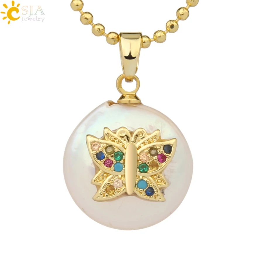 Necklace-F Csja кулон из пресноводного жемчуга, крошечное ожерелье из бисера, сердце из фианита подвески в форме цветов для детей, милое колье для девочек, модные украшения, G213 - Окраска металла: Necklace-F