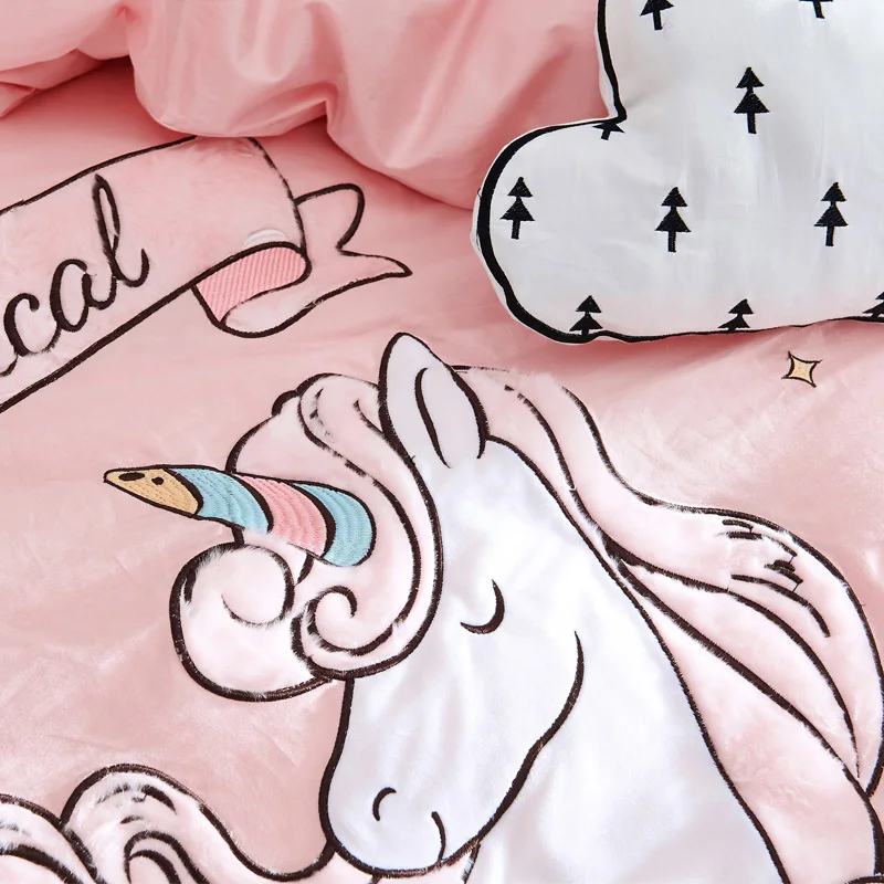 

100%Cotton Kids Girls Pink Twin Queen unicorn Bedding Set King size Bed set Duvet Cover Flat sheet Bed Sheet set Bedlinen