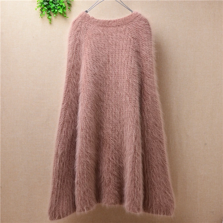 

top quality thicken warm plus size mink cashmere long sleeves angora rabbit fur loose pullover sweater blouses autumn winter