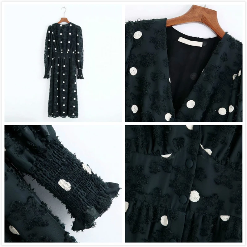 Осенне-зимнее сексуальное черное платье миди с v-образным вырезом для женщин