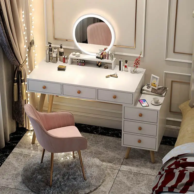 

Desk and dressing table in one Light luxury dressing table bedroom modern minimalist storage cabinet integrated Nordic dresser