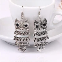 vintage style big black eyes owl stud earrings multi layered retro exaggerated earrings for women