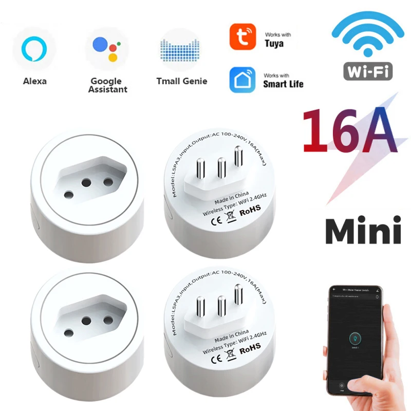 16A Smart Plug WiFi Brazil Home Intelligent Outlet With Power Monitor Timing Voice Control Works Google Alexa | Электроника