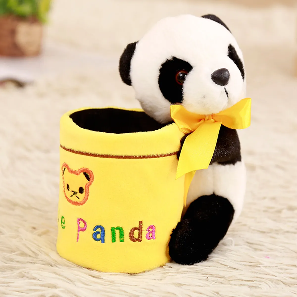 yellow 1 шт. Kawaii Panda Плюшевые игрушки для детей канцелярские принадлежности Подарочная коробка для карандашей щетка ручка горшок девочка мальчик мягкие плюшевые Взрослые День Рождения - Цвет: yellow