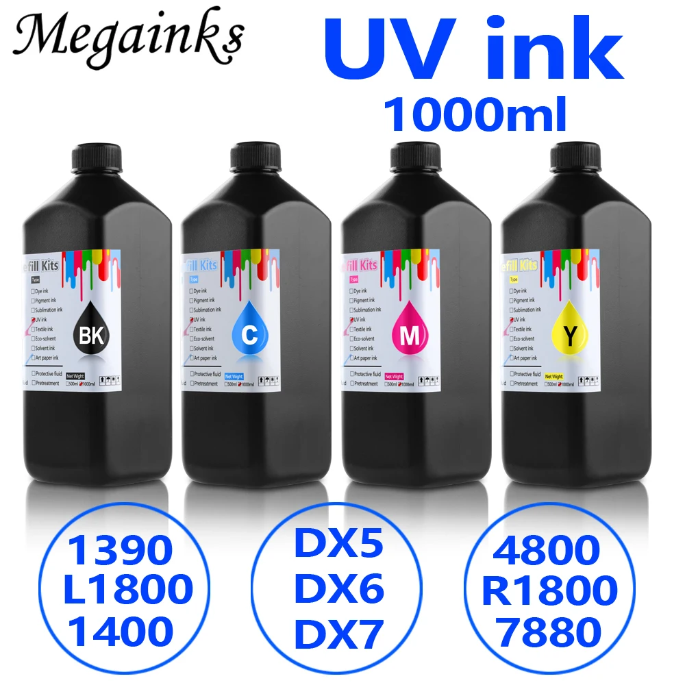 

4color soft or hard 1000ML LED UV Ink For Epson DX5 DX3 DX4 DX6 DX7 for Epson Roland Mimaki Printhead Flatbed Inkjet Printer